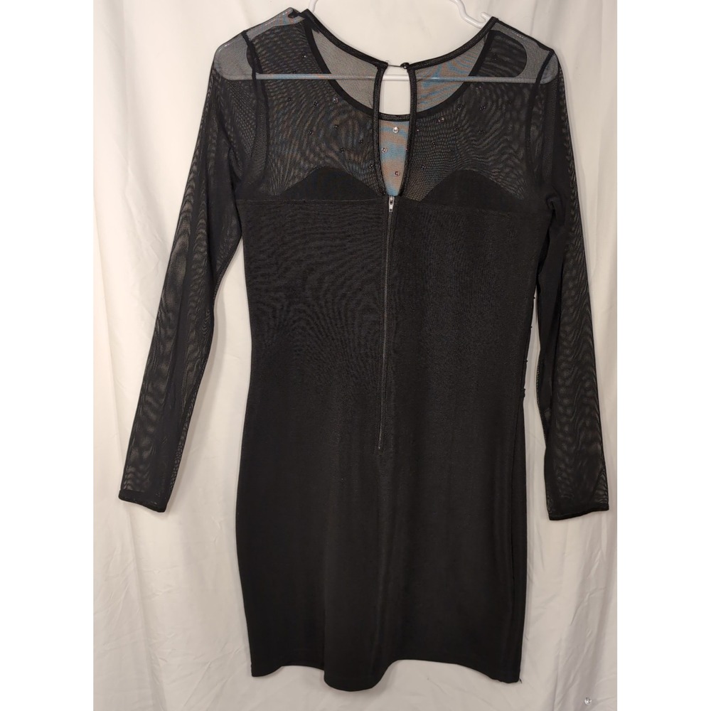 Kelly Fashion Homecoming Black Mesh Rhinestone Bodycon Mini Dress Long Sleeve M - Picture 5 of 6